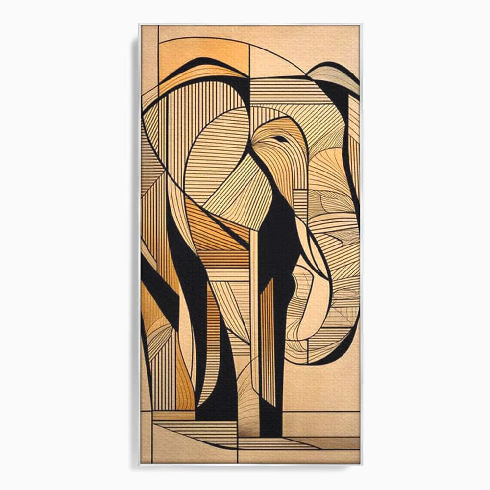 Tablou canvas cu tablou canvas cu elefant geometric, in rama de aluminiu argintiu